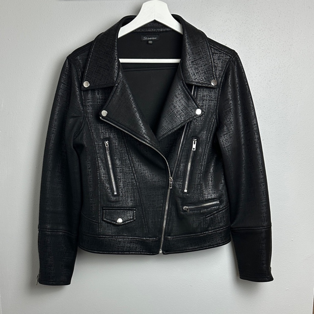 Shinestar Black Textured Jacket Leather Look- Soft Fabric Feel - Picture 10 of 10